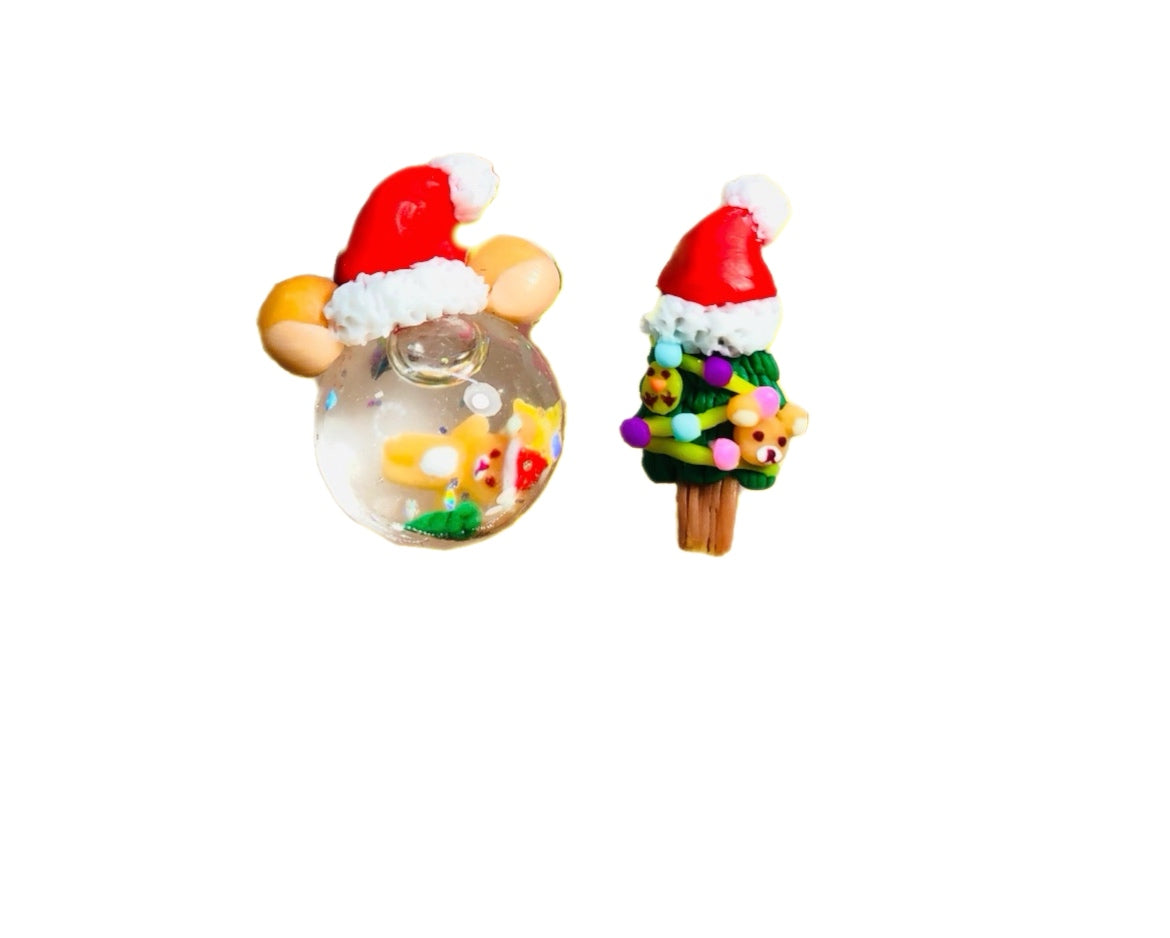 Teddy Christmas Liquid Charm set~2pc set~Nail Charms