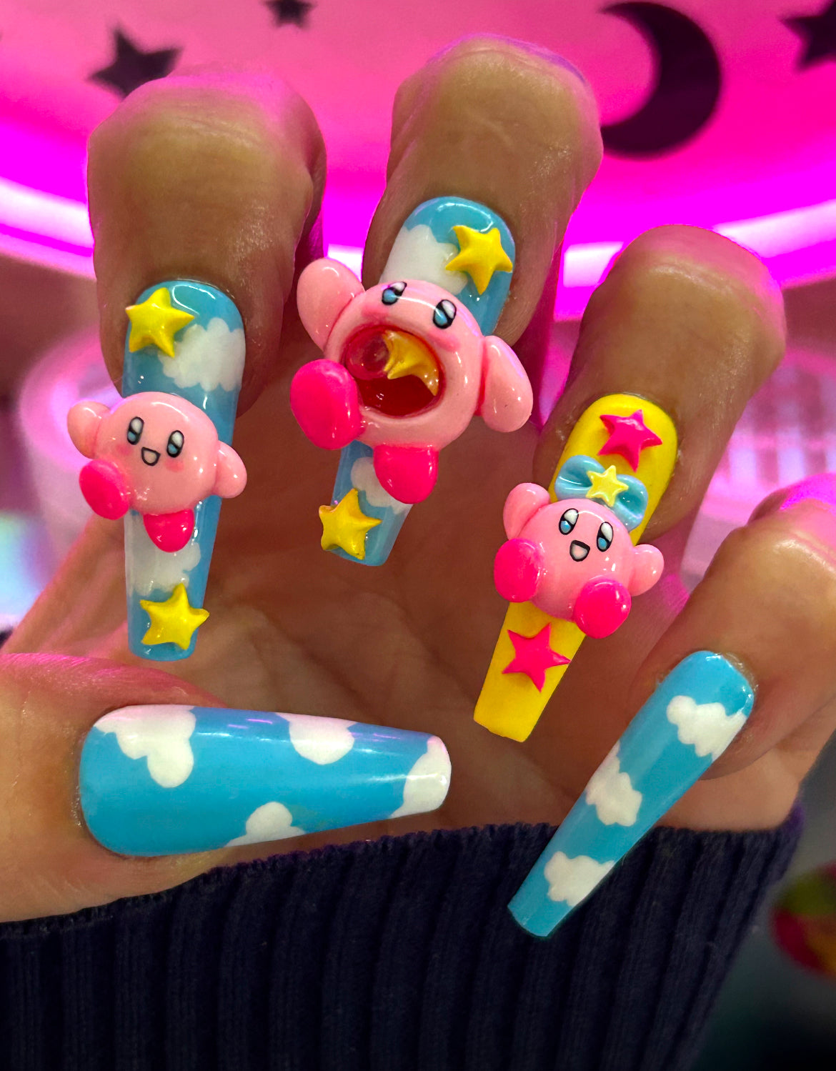 Pink puffball Liquid Nail Charm Set ~9 Pc ~Nail Charms
