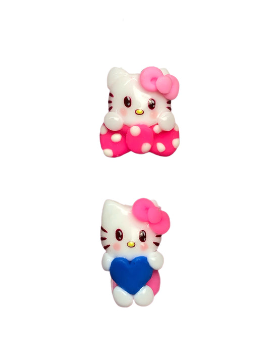 Cat with Bow /Heart 3D nail Charm Set ~2pc