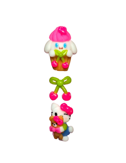 Cherry Kitty Pup Nail Charm Set~3pc set