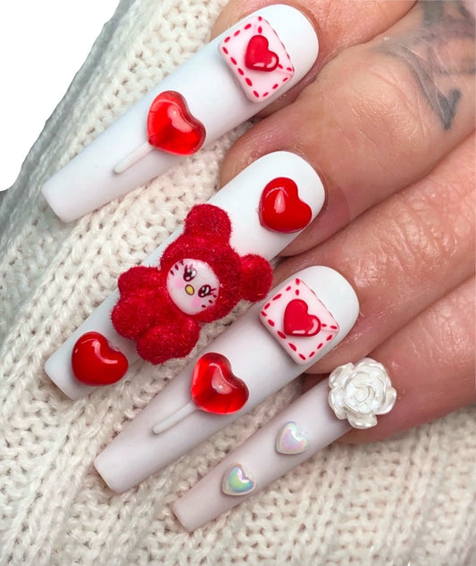 Teddy Cat Valentine’s Nail Charm Set~7 PC